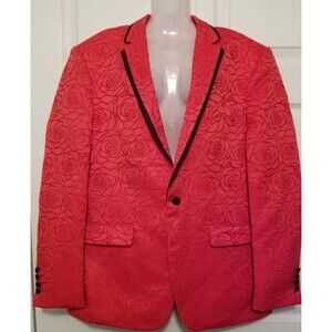Women's Jacket Blazer Red Floral Embroidered New Tags Size Large Coofandy